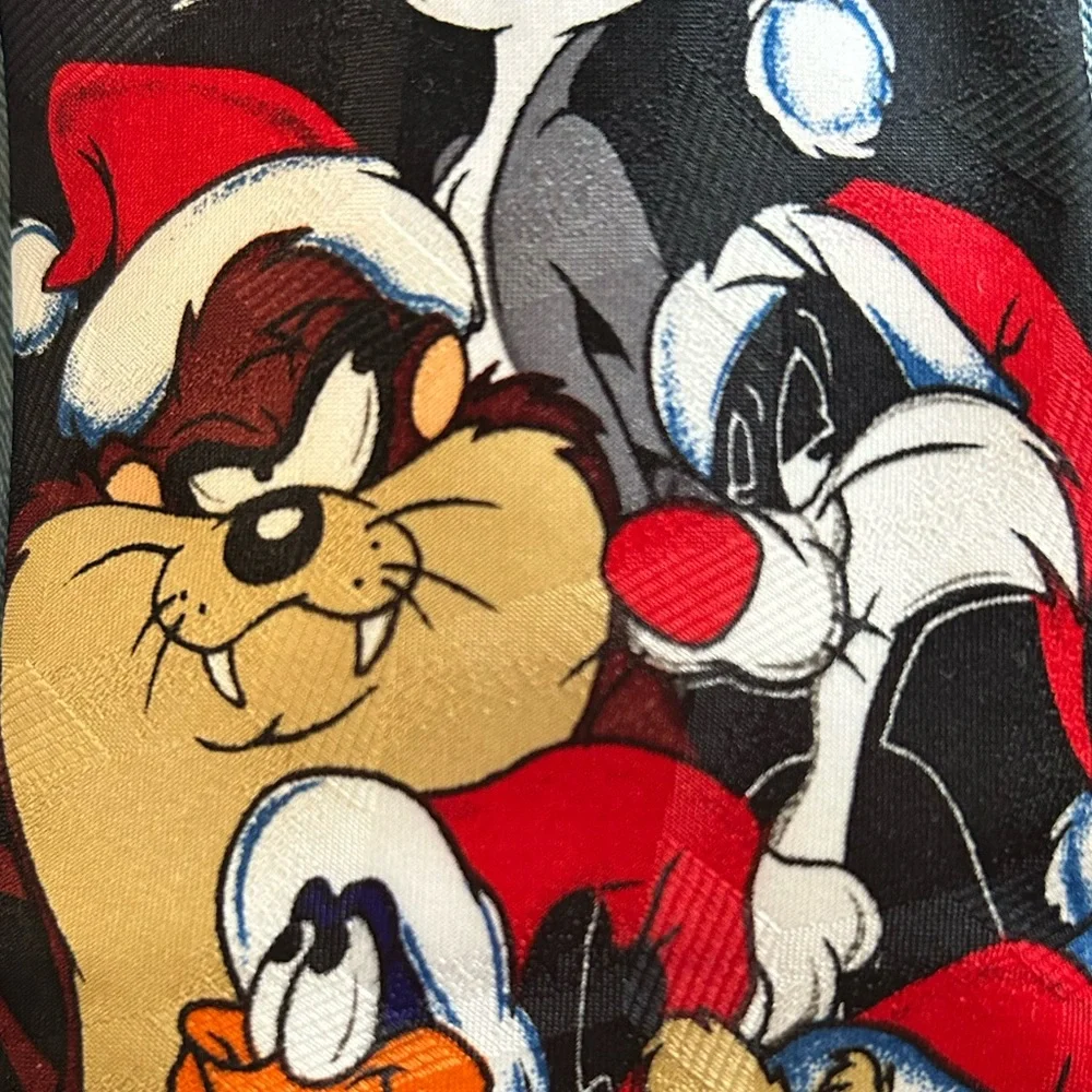 Vtg 1996 Black Looney Tunes Mania Christmas Tie Bugs Bunny Taz Daffy Sylvester